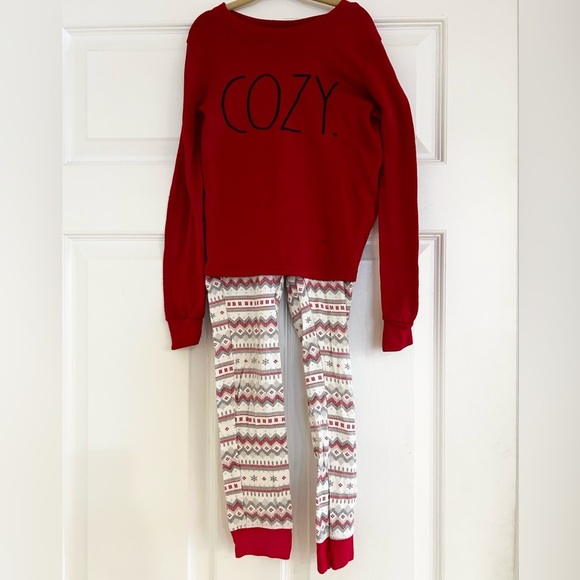 RAE DUNN “Cozy” Red Long Sleeve Pajama & Fair Aisle Pants - Picture 2 of 5